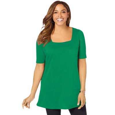 Jessica London Women's Plus Size Stretch Cotton Square Neck Tunic