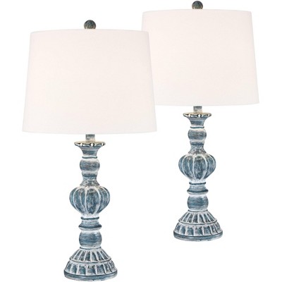 Regency Hill Traditional Table Lamps Set of 2 Blue Washed Tapered Drum Shade for Living Room Bedroom Bedside Nightstand Family