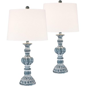 Regency Hill Tanya Traditional Table Lamps 26 1/2" High Set of 2 Blue Washed Tapered Drum Shade for Bedroom Living Room Bedside Nightstand Office Kids - 1 of 4