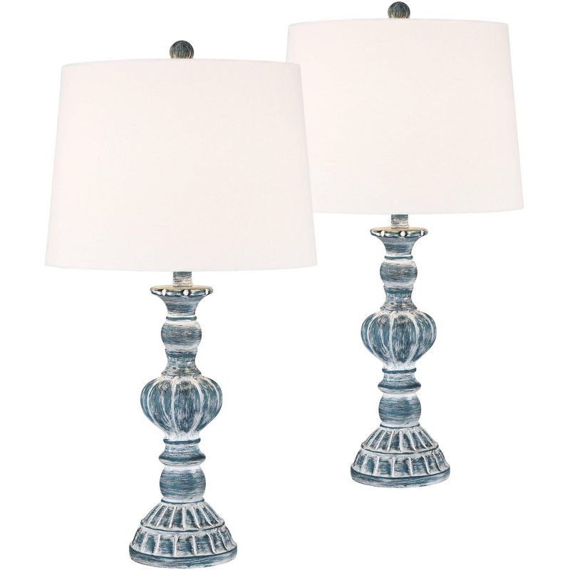 Regency Hill Tanya Traditional Table Lamps 26 1/2" High Set of 2 Blue Washed Tapered Drum Shade for Bedroom Living Room Bedside Nightstand Office Kids, 1 of 10