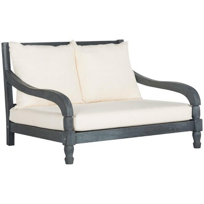 Ash Grey and Beige Acacia Wood Outdoor Lounger with Cushions