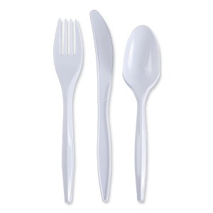 Boardwalk Three-Piece Cutlery Kit - Fork/Knife/Teaspoon - White - 250 kits - 1 of 4