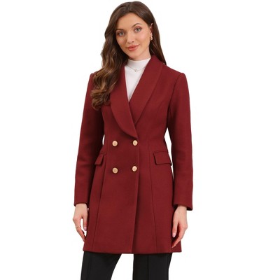 INSPIRE CHIC Women's Winter Double Breasted Lapel Neck Long Sleeve Outerwear Overcoat
