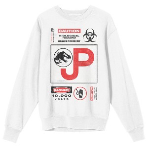 Jurassic Park Caution Biological Hazard Crew Neck Long Sleeve White Adult Sweatshirt - 1 of 3