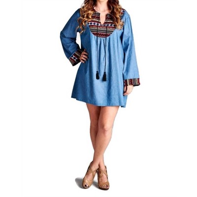 Women's Tassel Embroidered Denim Dress - Velzera
