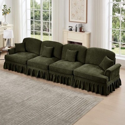 4 Seat Chenille Modular Sectional Sofa,Modular Couch for Living Room,Modular Sofa with Flared Arms and Removable Skirt,Spindle Legs-Coolbibila