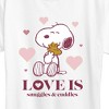 Women's - Peanuts - Love Is Snuggles And Cuddles Short Sleeve Graphic T-Shirt - 2 of 4
