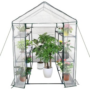 Acekool Walk-in Greenhouse with Roll-Up Zipper Door, 57 x 57 x 76 Inch Portable Indoor Outdoor Greenhouse, 3-Tier 6 Shelves for Garden Patio Backyard - 1 of 4
