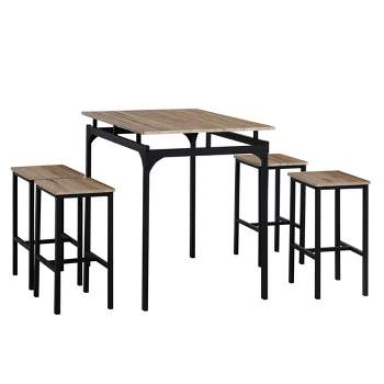 HOMCOM Counter Height Bar Table Set for 4, Square Kitchen Table and Chairs  Set with Footrest, Gray - Bed Bath & Beyond - 38858477