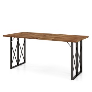 Tangkula 67" Heavy-Duty Rectangle Table Acacia Wood Dining Table w/ Umbrella Hole Patio - 1 of 4