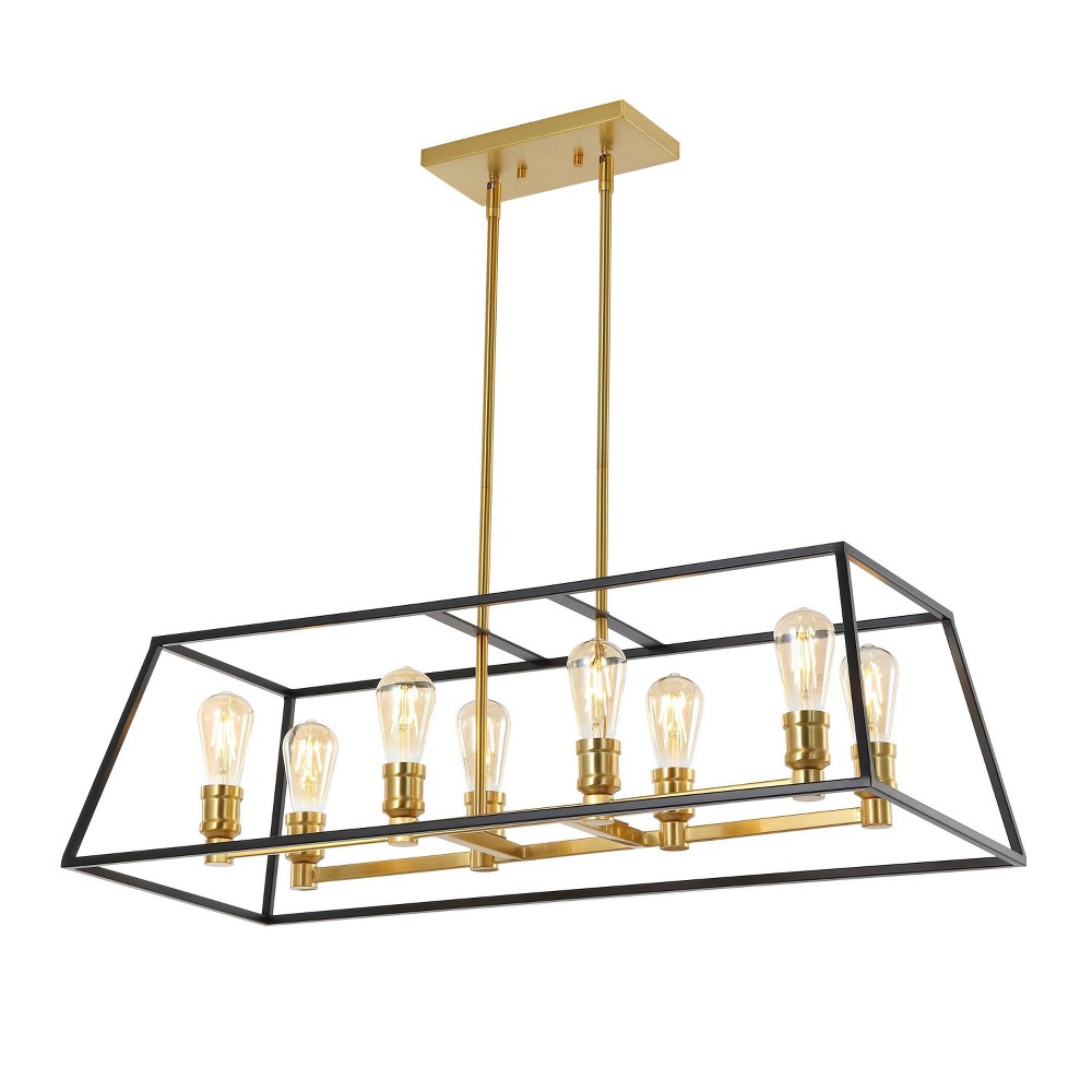 35"" 8-Light Liane Farmhouse Industrial Iron Linear LED Pendant Black/Brass Gold - JONATHAN Y: Modern Ceiling Fixture, UL Listed -  88380320