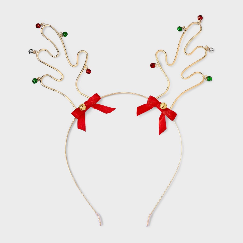 Reindeer Antler With Bow Headband - Gold