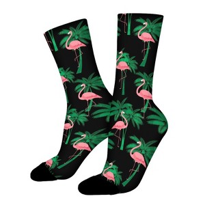 Colorful Pink Flamingo Tropical Trees Women Printed Crew Socks Funny Funky Socks Soft Polyester Novelty Gifts for Artists Men - 1 of 1
