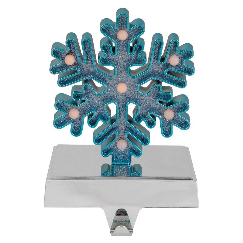 Northlight Blue and Silver LED Lighted Snowflake Christmas Stocking Holder 7", 1 of 6