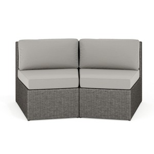 Martha Stewart Bedford Set of 2 Indoor-Outdoor Modular Patio Curved Sectional Sofa Seats in Rattan Wicker with All-Weather Cushions - 1 of 4