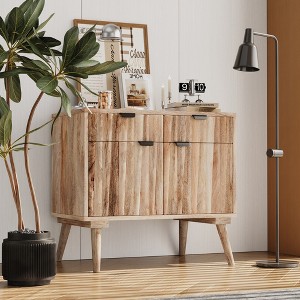 Stylish 2-Drawer 2-Door Mango Wood Cabinet in Natural Finish, Smart Storage for Living Room, Bedroom, or Entryway - 1 of 4