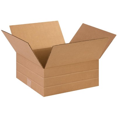 The Packaging Wholesalers Multi-Depth Corrugated Boxes 14" x 14" x 6" Kraft 25/Bundle BS141406MD