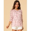 INSPIRE CHIC Women's Round Neck Ruffle 3/4 Sleeve Floral Print Chiffon Blouse - 3 of 4