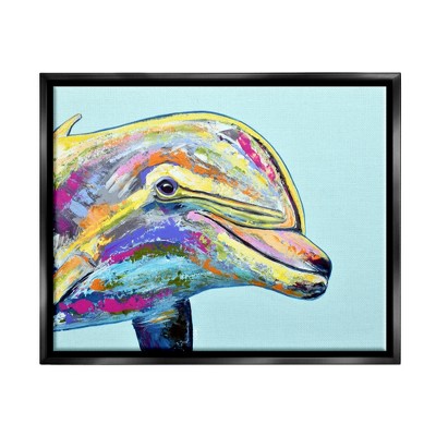 Stupell Industries Marine Life Dolphin Turquoise Accent Framed Canvas ...