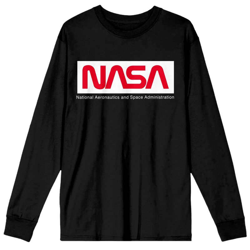 NASA Classic Red Logo Men's Black Crew Neck Long Sleeve Graphic Tee, 1 of 4