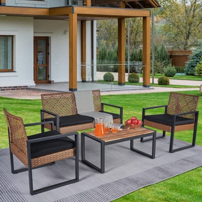 VYNXARIA 4-Piece Patio Furniture Set Outdoor Balcony Porch Garden Backyard Lawn Furniture Acacia Wood Table Top, Morden Black and Light Brown