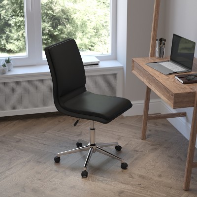 Ergonomic Black LeatherSoft Armless Swivel Task Chair with Chrome Base