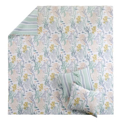 Full Blue Cotton Reversible Quilt Set with Shams