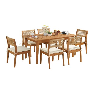 Eucalyptus Wood 6-Person Outdoor Dining Set with Cushions