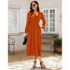 Womens Pleated Party Dress Long Sleeve V Neck Ruffle Elastic Empire Waist Wedding Guest Cocktail Dress - 4 of 4