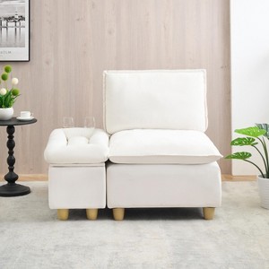 44.29 inch with movable storage cabinet with cup holder, reclining beige Polyester single sofa for bedroom living room and balcony - 1 of 4