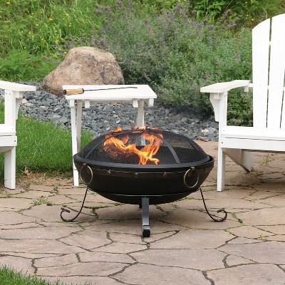 Victorian 25" Black Steel Fire Bowl with Spark Screen