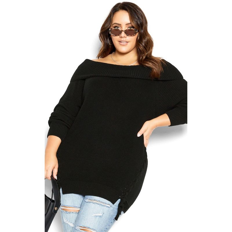Women's Plus Size Intertwine Sweater - black | CITY-CHIC, 1 of 7