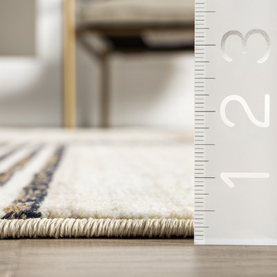 Beige and Black Synthetic Rectangular Striped Area Rug, 8' 10" x 13'