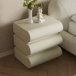 POVISON 19.69-Inch Beige Nightstand with 3 Drawers, Modern Minimalist Wood Bedside Table, MDF, Fully-Assembled - 1 of 4
