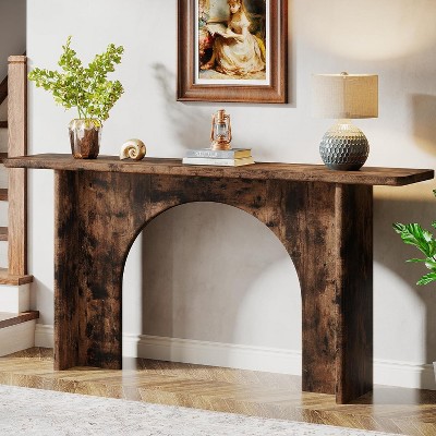 Tribesigns 63-Inch Rustic Brown Wood Console Table with Arch Brace