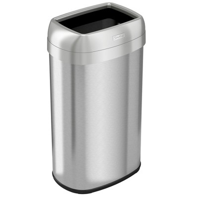 iTouchless Open Top Trash Can with Dual AbsorbX Odor Filters 16 Gallon Elliptical Silver Stainless Steel