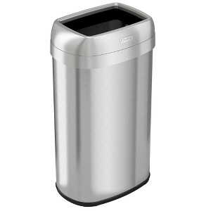 iTouchless Open Top Trash Can with Dual AbsorbX Odor Filters 16 Gallon Elliptical Silver Stainless Steel - 1 of 4