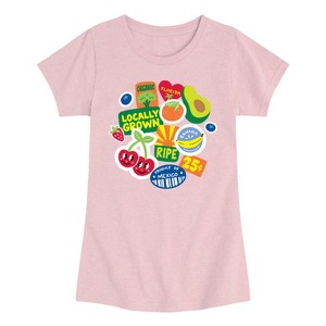 Girls' - Instant Message - Fruit Stamps Fitted Short Sleeve Graphic T-Shirt - 1 of 4