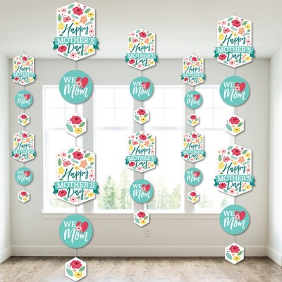 Big Dot of Happiness Colorful Floral Happy Mother's Day - We Love Mom Party DIY Dangler Backdrop - Hanging Vertical Decorations - 30 Pieces