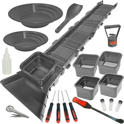 Gold rush panning kit with backpack; 10-piece prospecting tools