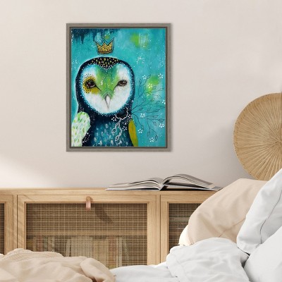 Midnight Cyan and Green Owl Canvas Wall Art