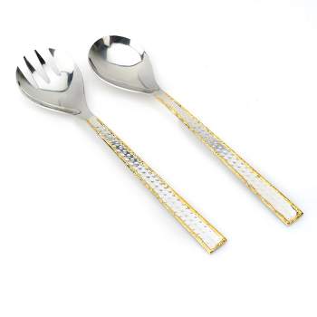 Classic Touch Salad Servers Set of 2- Hammered Stainless Steel