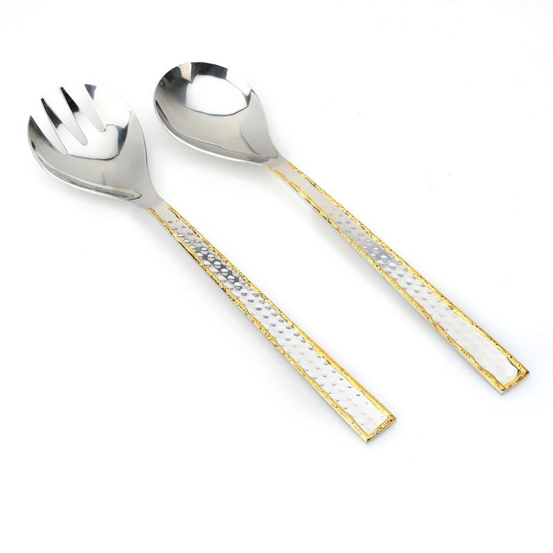 Classic Touch Salad Servers Set of 2- Hammered Stainless Steel, 1 of 4