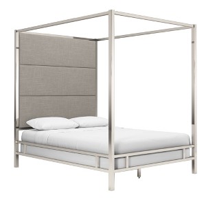 Queen Evert Chrome Metal Canopy Bed with Panel Headboard Smoke - Inspire Q, Grey