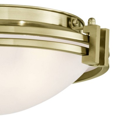 Deco Inspired 16" Warm Brass Flush Mount with Satin White Glass Bowl