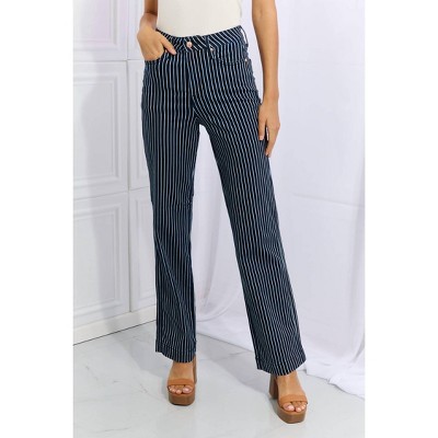 Women's High Waist Tummy Control Striped Straight Trouser Jeans - Judy Blue