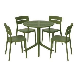 WestinTrends Playa Modern 5-Piece Resin Round Patio Dining Table Set with Stackable Patio Dining Chairs - 1 of 4