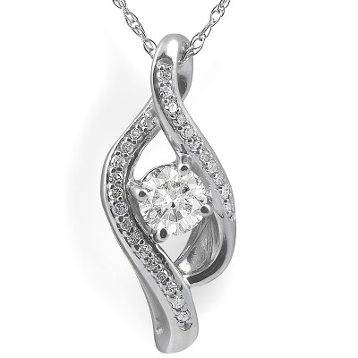 Pompeii3 1/3ct Diamond Solitaire Curve Pendant 10k White Gold 3/4" Tall