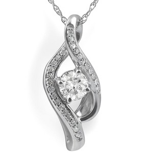 Pompeii3 1/3ct Diamond Solitaire Curve Pendant 10k White Gold 3/4" Tall - 1 of 4