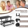 Tangkula 3 Pieces Dining Table Set 63" Large Table & 2 Long Benches for 4-6 People Black - 4 of 4